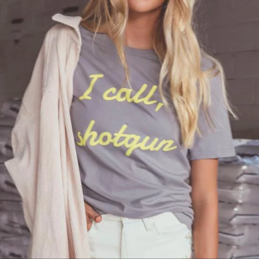 Charlie Southern I Call, Shotgun Casual Gray Tee with Yellow Script Size Medium